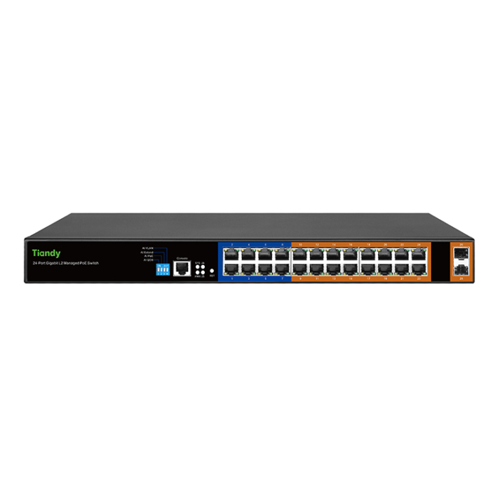 YPS-3024G-2SFP-L2 ( 24 Port Gigabit Layer2 Yönetilebilir 250W PoE Kapasiteli AI POE switch  24G + 2 SFP ) 6073
